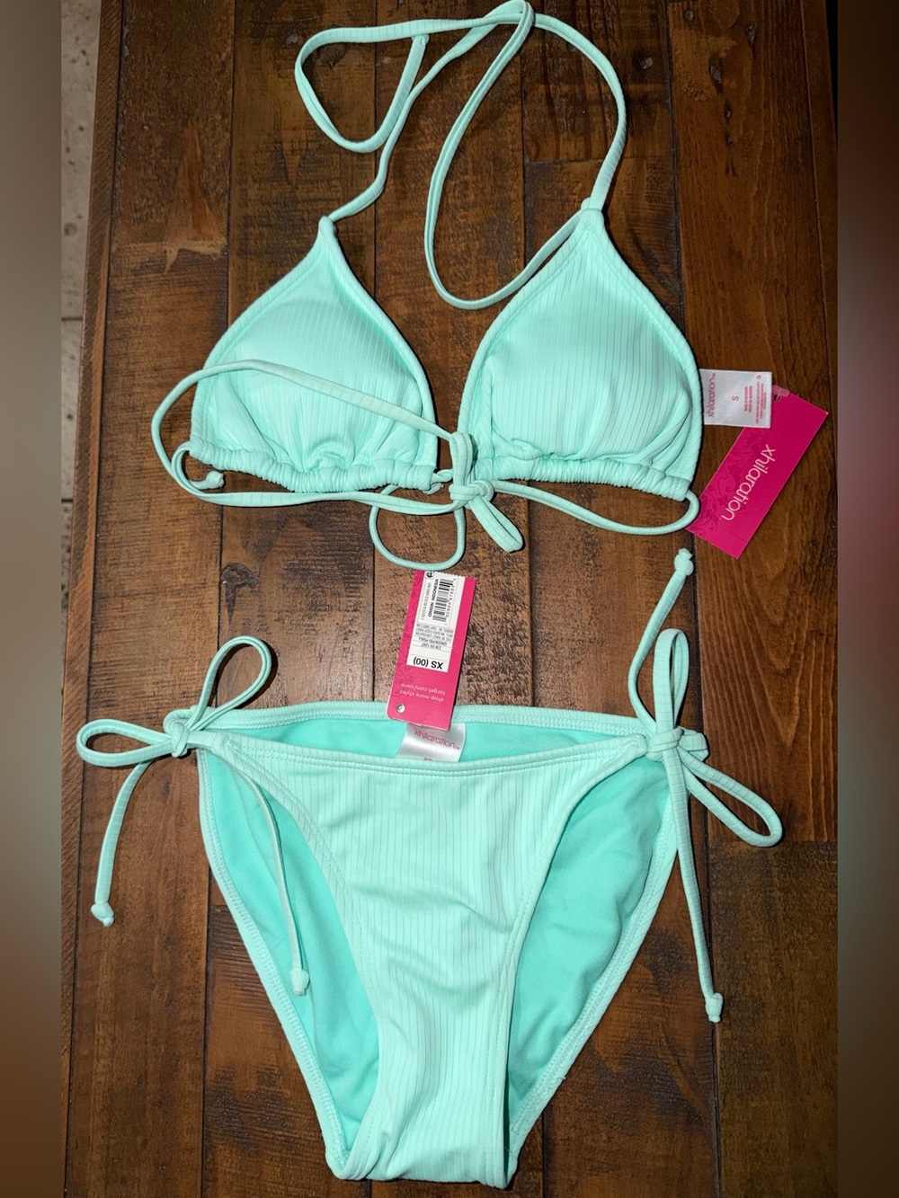 Xhilaration Mint Ribbed Tie-Side Bikini Set